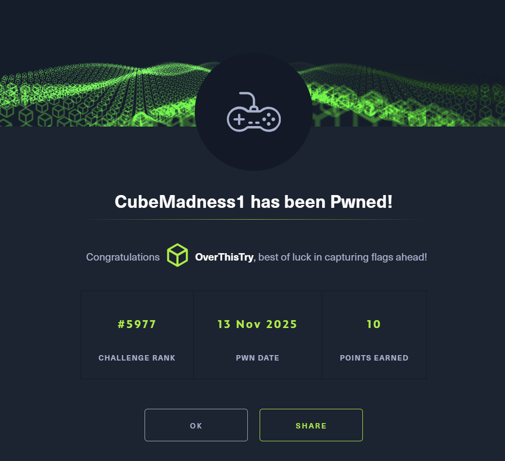 CubeMadness1 has been Pwned!